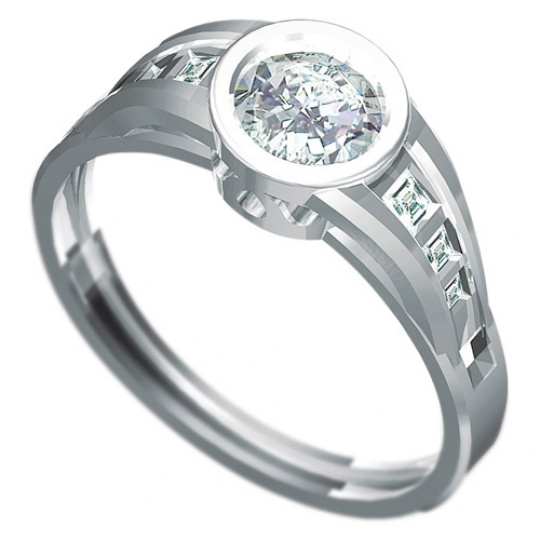 Zásnubní prsten Dianka 814, materiál bílé zlato 585/1000, 1 x zirkon 6.0mm, 6 x zirkon 2.2 - 1.75mm,