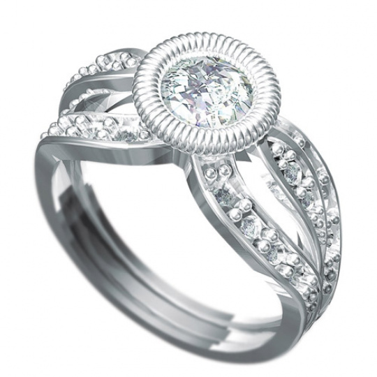Zásnubní prsten Dianka 815, materiál bílé zlato 585/1000, 1 x zirkon 6.0mm, 16 x zirkon 1.75mm, 2 x